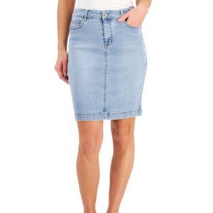 SIZE:8 CHARTER CLUB NIAGARA WASH DENIM SKIRT W/SIDE AND BACK POCKETS